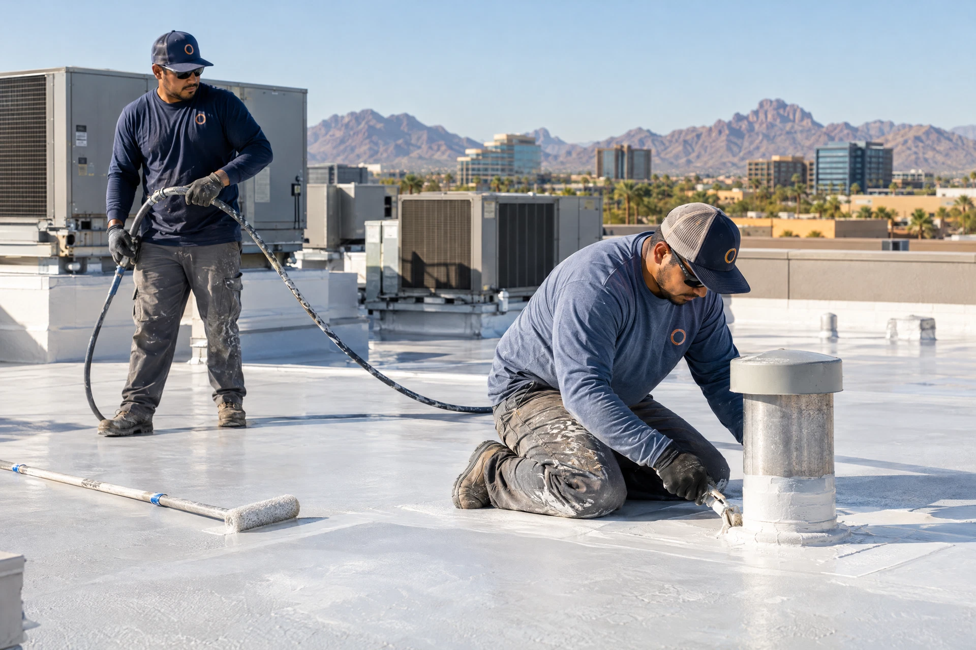 Commercial roofing professional working on a low-slope roof